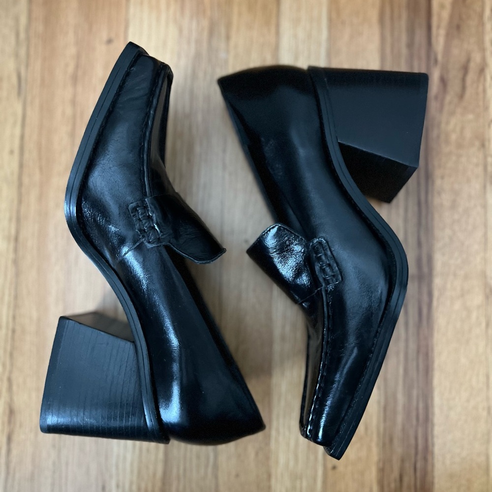 Vince Camuto black leather loafer heels shoes